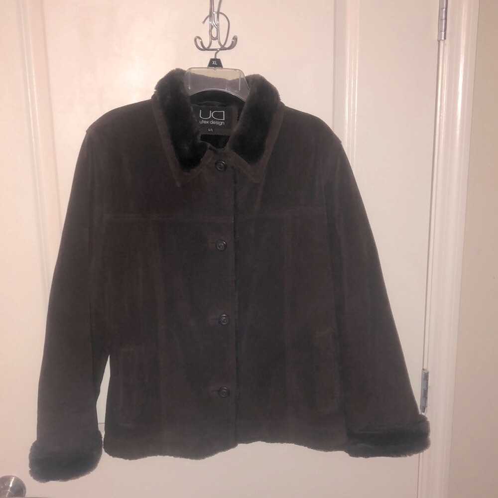 Fur Trimmed Suede Chocolate Brown Jacket.